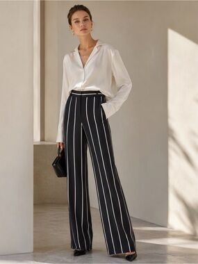 EQUIPMENT ARWEN CHARCOAL BLACK GRAY PURPLE PINSTRIPES PANTS SZ 8